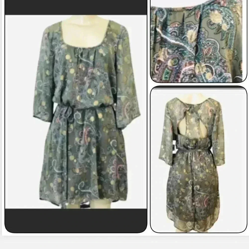Dress T olive green and gold  paisley high low dress NWT sz‎ large
